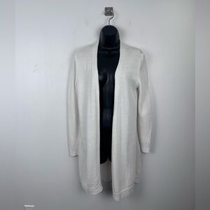 Eileen Fisher Women White Linen Blend Open Front Cardigan Size Small